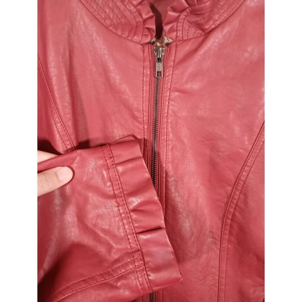 Cato Red Faux Leather Womens Motorcycle Bomber Leopard Print Jacket Size 22 / 24